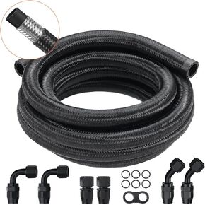 VEVOR 10AN Fuel Line Kit, 10 FT Fuel Hose Kit, 0.55" Nylon Stainless Steel Braided Fuel Line Oil/Gas/Diesel Hose End Fitting Kit, with 7 PCS Swivel Fitting Adapter Kit, Black in Saudi Arabia