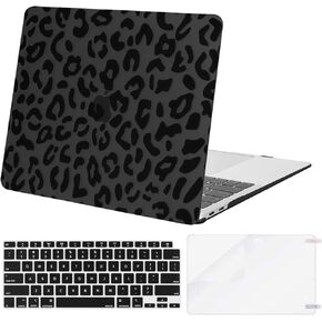 MOSISO Compatible with MacBook Air 13 inch Case 2022 2021 2020 2019 2018 Release A2337 M1 A2179 A1932 Retina Display, Plastic Leopard Grain Hard Shell Case&Keyboard Cover&Screen Protector, Black