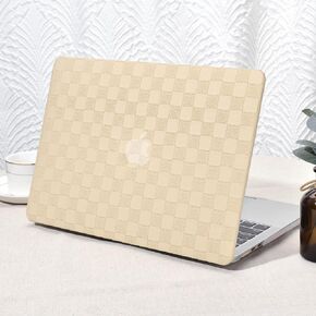 Seorsok Compatible with MacBook Air 13.6 inch Case 2022 A2681 M2 Chip with Liquid Retina Display Touch ID,Elegant Leather Plastic Hard Shell Case with Transparent Keyboard Cover,Beige PVC Grid