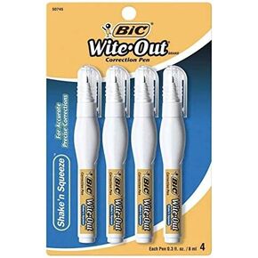BIC Wite-Out Shake 'n Squeeze Correction Pen, 8 ml, White, 4 Count (WOSQPP418), 5 Pack