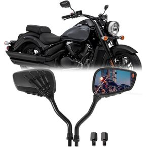 Black 8mm/10mm Motorcycle Skull Skeleton Rearview Side Mirrors For Scooter Chopper Bobber