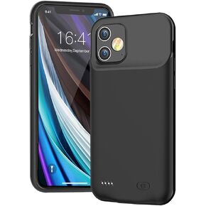 Battery Case for iPhone 12 Mini, Full Encircle 6000mAh Ultra-Slim Rechargeable Portable Charging Cover Extended Battery Pack Compatible with iPhone 12 Mini (5.4 inch) Charger Case with Carplay-Black