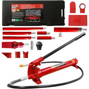 BIG RED 10 Ton Porta Power Kit, 17-pcs Hydraulic Ram Auto Body Frame Repair Kit with Blow Mold Carrying Storage Case, 20,000 lbs Capacity,Red, T71001L Torin