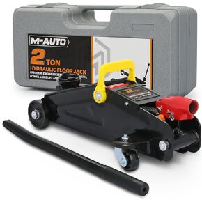 M-AUTO Hydraulic Trolley Jack Car Lift with Carrying Storage Case, Fast Lift Garage Floor Jack 2 Ton (4000 lb) Capacity, Handy and Easy Storage, Red