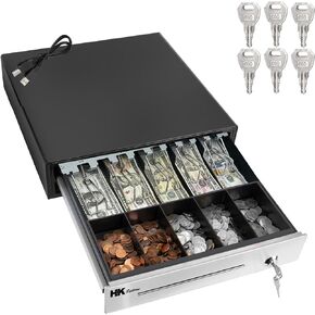 16inch "Stainless Steel" Front Heavy Duty POS "USB" Interface Cash Drawer with 5Bill/5Coin (BLACK) "NO compatibility with Square POS system for now"