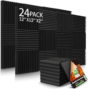 24 Pack Acoustic Panels Self-Adhesive, 2" X 12" X 12" Sound Proof Foam Panels, Quick-Recovery Acoustic Foam Wedges,High Density Soundproofing Wedges,Soundproof Wall Panels for Home Studio