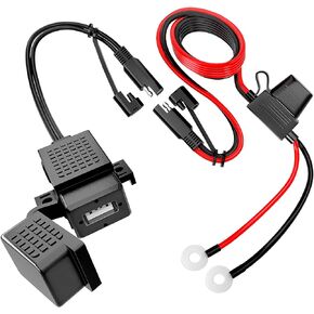 Nilight Waterproof Motorcycle USB Charger 3.1Amp Quick Charge SAE to USB Charger Adapter O Ring Terminal Cable Harness with Inline 10Amp Fuse Handlebar Charger for Mobile Devices GPS, 2 Years Warranty