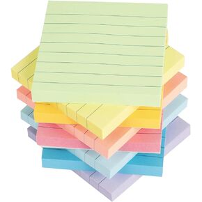 Lined Sticky Notes 3x3 in Bright Ruled Post Stickies Colorful Super Sticking Power Memo Pads, 82 Sheets/pad, 8 Pads/Pack