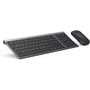 seenda Rechargeable Wireless Keyboard Mouse, Ultra Slim Low Profile USB Keyboard and Mouse Combo with Number Pad for WindowsXP/7/8/10/11/11 Pro, Black and Grey