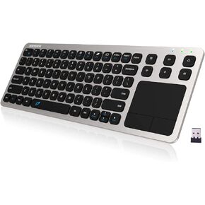 Arteck 2.4G Wireless Touch TV Keyboard with Easy Media Control and Built-In Touchpad Mouse Solid Stainless Ultra Compact Full Size Keyboard -Connected Computer, Smart TV, HTPC
