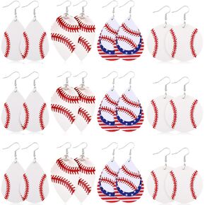 12 Pairs Leather Baseball Earrings for Women Girls Baseball Team Christmas Gifts Faux Leather Earrings Glittering Sequin Cheerleaders Sport Earrings for Christmas Baseball Birthday Party Favor