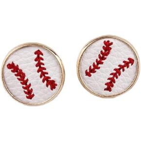 Mini Leather Round Soccer Baseball Sport Stud Earings Softball for Sport Ball Fans Player Baseball Stuff Friendship Handmade Jewelry