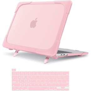 MOSISO Compatible with MacBook Pro 13 inch Case 2025 2024 2023 2022 2021 2020 M2 M1 A2338 A2289 A2251, Protective Heavy Duty Plastic Hard Shell Case with Fold Kickstand & Keyboard Cover, Pink