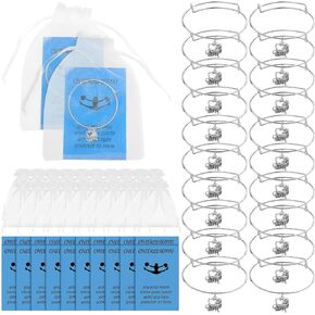 Remuuly 20 Pcs Cheerleader Gifts for Girls Cheer Bracelets with Cheerleading Cards and Bags Adjustable Charm Bangle Bracelets Bulk Cheer Jewelry for Kids Team Cheer Accessories