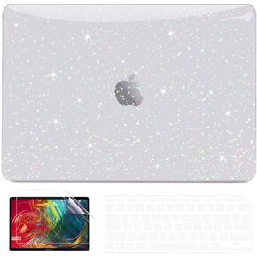 حافظة Anban متوافقة مع جهاز MacBook Air 13 بوصة 2022 2021 2020 2019 2018 الإصدار A2337 M1 A2179 A1932 Touch ID، حافظة صلبة من البلاستيك اللامع وغطاء لوحة المفاتيح وواقي شاشة، ذهبي وردي لامع
