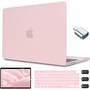 CISSOOK for MacBook Air 13.6 M3 M2 Case 2024 2022 Release A3113 A2681 Model with Touch ID, Plastic Hard Shell & Keyboard Cover & Type C to USB Adapter for MacBook Air 13.6 M3 2024, Baby Pink