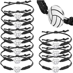 Hicarer 12 Pieces Volleyball Charm Bracelets Adjustable Woven Jewelry Volleyball Charm Bracelet Volleyball Cord Braided Rope Bracelet with Charm for Teens Female Team Players