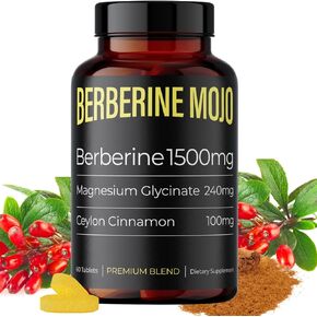 Berberine 1500mg Supplement with Magnesium Glycinate 240mg and Ceylon Cinnamon 100mg. Weight Management & Immunity Booster for Women & Men. High Potency & Absorption. Premium Blend.