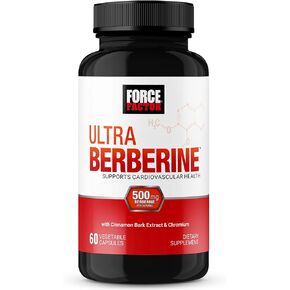FORCE FACTOR Ultra Berberine Supplement with Cinnamon to Support Cardiovascular Health and Metabolism with Berberine 500mg, Clinically Studied Dose, Non-GMO, Gluten Free, 60 Capsules