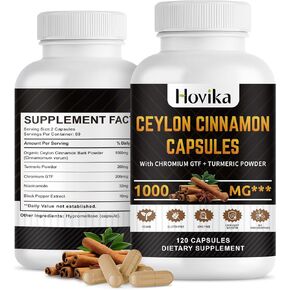 Ceylon Cinnamon Capsules - Made with Chromium GTF, Turmeric, Niacinamide, Black Pepper - Energy, Heart & Metabolism Support - for Men & Women - 120 Vegan Capsules, 2 Month Supply
