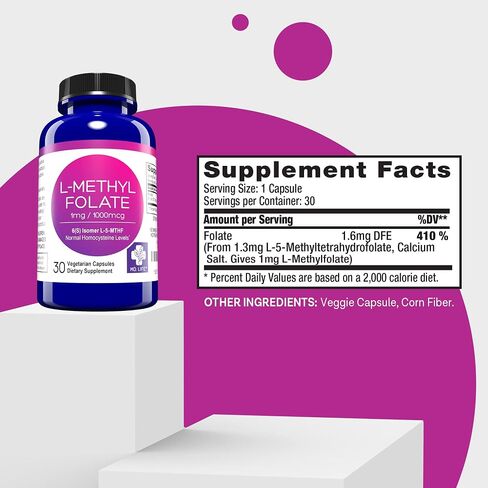 MD Life L Methylfolate 1mg - مكمل Methylfolate النشط بدرجة احترافية - مكملات MTHFR ذات الفعالية القصوى - L methylfolate 1mg 60 كبسولة - الأحماض الأمينية الأساسية in Kuwait