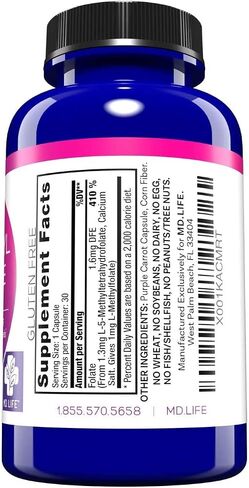 MD Life L Methylfolate 1mg - مكمل Methylfolate النشط بدرجة احترافية - مكملات MTHFR ذات الفعالية القصوى - L methylfolate 1mg 60 كبسولة - الأحماض الأمينية الأساسية in Kuwait