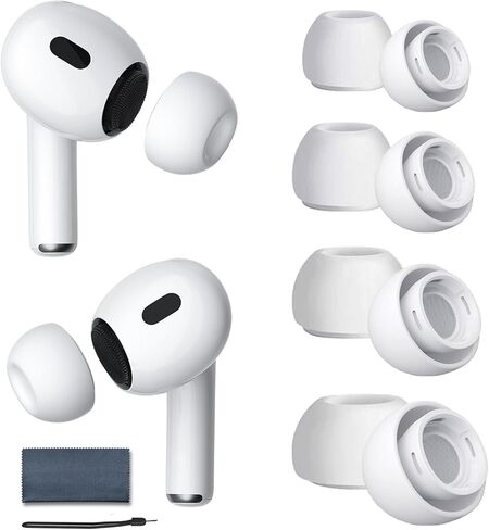 SUPFINE [4 أزواج] أطراف أذن بديلة لأجهزة Airpods Pro الجيل الثاني/الأول مع فتحة لتقليل الضوضاء، أطراف أذن من السيليكون لأجهزة Airpods Pro مع حبل وقماش وتناسب علبة الشحن (XS/S/M/L) in Kuwait