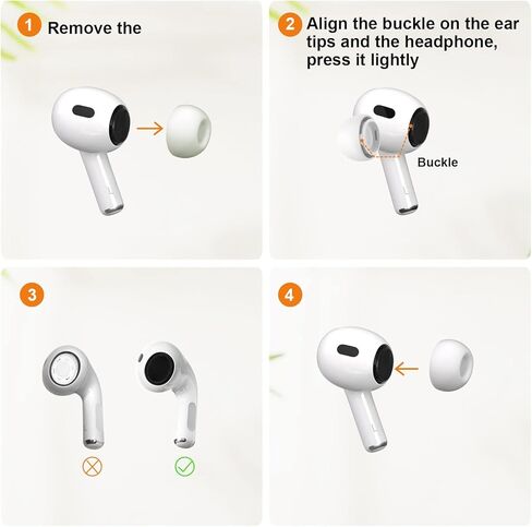 SUPFINE [4 أزواج] أطراف أذن بديلة لأجهزة Airpods Pro الجيل الثاني/الأول مع فتحة لتقليل الضوضاء، أطراف أذن من السيليكون لأجهزة Airpods Pro مع حبل وقماش وتناسب علبة الشحن (XS/S/M/L) in Kuwait