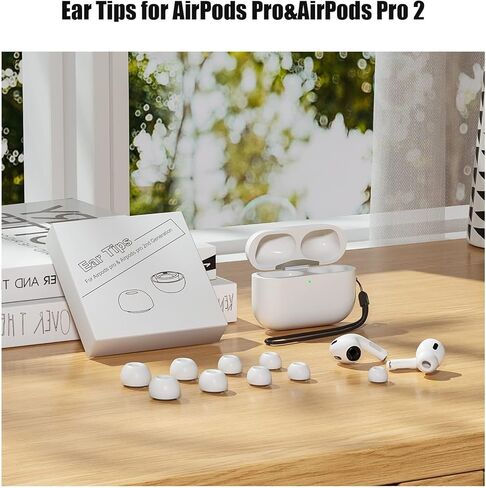 SUPFINE [4 أزواج] أطراف أذن بديلة لأجهزة Airpods Pro الجيل الثاني/الأول مع فتحة لتقليل الضوضاء، أطراف أذن من السيليكون لأجهزة Airpods Pro مع حبل وقماش وتناسب علبة الشحن (XS/S/M/L) in Kuwait