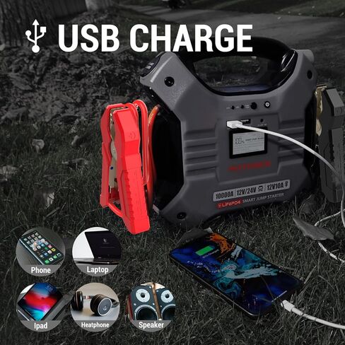 بطارية AUTOGEN 12V و24V Jump Starter 10000Amp ليثيوم فوسفات الحديد (LiFePO4)، صندوق قفز معزز مع شاشة LED ذكية مدمجة وإضاءة LED in Kuwait