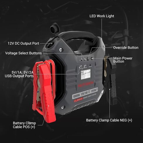 بطارية AUTOGEN 12V و24V Jump Starter 10000Amp ليثيوم فوسفات الحديد (LiFePO4)، صندوق قفز معزز مع شاشة LED ذكية مدمجة وإضاءة LED in Kuwait