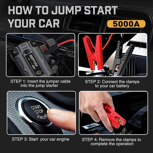 BRPOM Car Jump Starter, 5000A Peak 26800mAh (Up to All Gas or 10L Diesel Engine, 50 Times) 12V Auto Booster Battery Charger Jump Box with Quick Charger Smart Jump Cables in Saudi Arabia