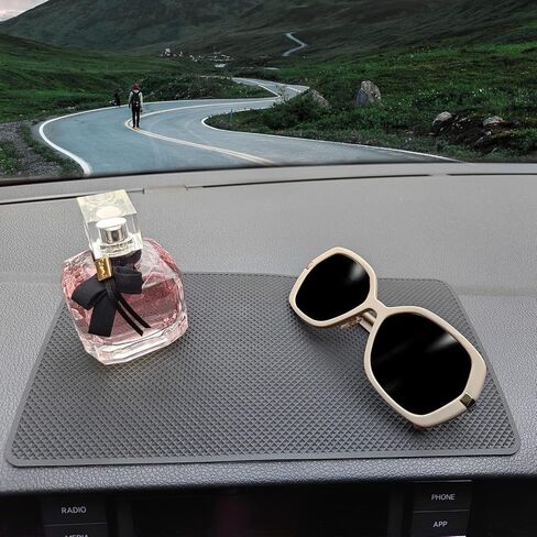 Car Dashboard Anti-Slip Rubber Pad, Multifunctional 10.6 x 5.9 Universal Non-Slip Car Magic Dashboard Gel Latex Pad for Cell Phones, Sunglasses, Keys, Coins and More Use (Black/Grid) in Saudi Arabia