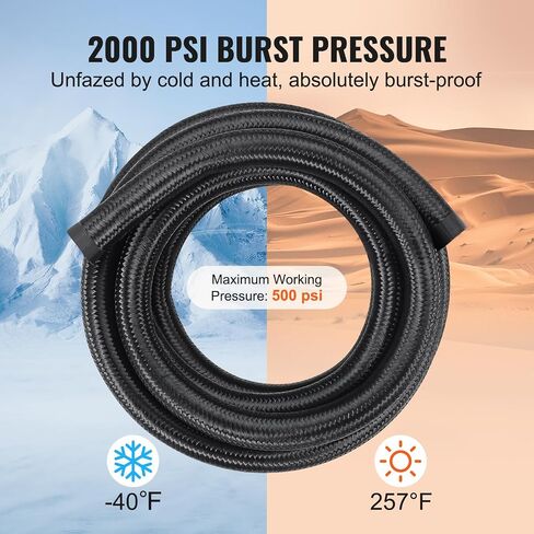 VEVOR 10AN Fuel Line Kit, 10 FT Fuel Hose Kit, 0.55" Nylon Stainless Steel Braided Fuel Line Oil/Gas/Diesel Hose End Fitting Kit, with 7 PCS Swivel Fitting Adapter Kit, Black in Saudi Arabia