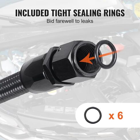 VEVOR 10AN Fuel Line Kit, 10 FT Fuel Hose Kit, 0.55" Nylon Stainless Steel Braided Fuel Line Oil/Gas/Diesel Hose End Fitting Kit, with 7 PCS Swivel Fitting Adapter Kit, Black in Saudi Arabia