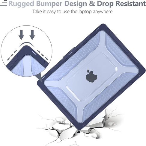 حافظة Batianda لجهاز MacBook Air الجديد 13.6 بوصة 2022 2023 2024 إصدار A2681 A3113 (M3)، هيكل صلب واقٍ شديد التحمل على شكل قرص العسل مع مسند ممتص للصدمات من مادة TPU وواقي غطاء لوحة المفاتيح، أزرق داكن in Kuwait