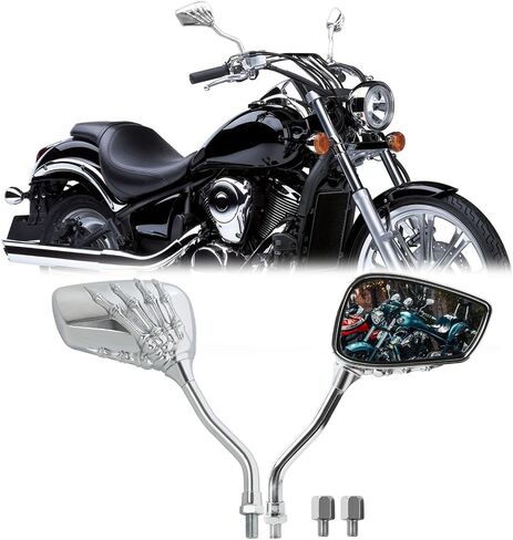 Black 8mm/10mm Motorcycle Skull Skeleton Rearview Side Mirrors For Scooter Chopper Bobber in Kuwait