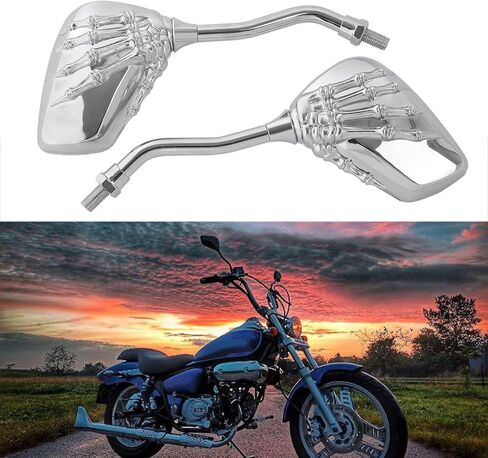 Black 8mm/10mm Motorcycle Skull Skeleton Rearview Side Mirrors For Scooter Chopper Bobber in Kuwait
