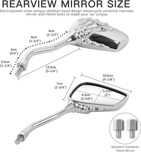 Black 8mm/10mm Motorcycle Skull Skeleton Rearview Side Mirrors For Scooter Chopper Bobber in Kuwait