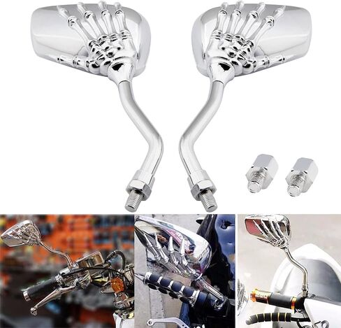 Black 8mm/10mm Motorcycle Skull Skeleton Rearview Side Mirrors For Scooter Chopper Bobber in Kuwait