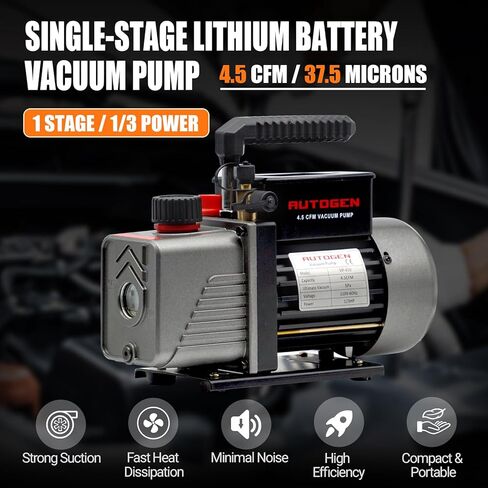 مضخة فراغ AUTOGEN أحادية المرحلة 4.5CFM، مضخة تفريغ هواء 1/3HP 5Pa 110V لـ R12 R22 R134a R410a، مضخة فراغ دوارة دوارة لإعادة شحن مبرد HVAC/AUTO AC، وتفريغ النبيذ، وحلب البقر in Kuwait