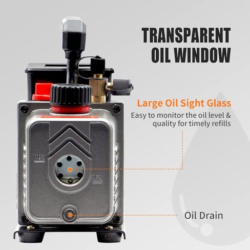 مضخة فراغ AUTOGEN أحادية المرحلة 4.5CFM، مضخة تفريغ هواء 1/3HP 5Pa 110V لـ R12 R22 R134a R410a، مضخة فراغ دوارة دوارة لإعادة شحن مبرد HVAC/AUTO AC، وتفريغ النبيذ، وحلب البقر in Kuwait