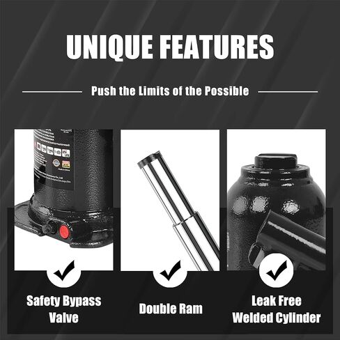 Torin 10 Ton (20,000 LBs) Double Ram Welded Hydraulic Car Bottle Jack for Auto Repair and House Lift, Black, ATH81002XB in Saudi Arabia