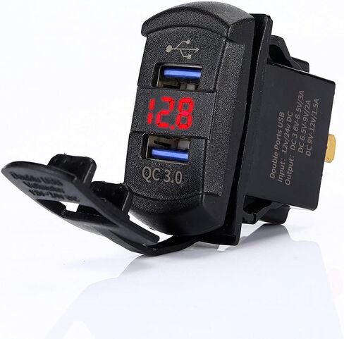 شاحن Switchtec Quick Charge 3.0 مزدوج USB Rocker Switch Style Charger أحمر الفولتميتر للقوارب، Polaris، RZR 1000، Ranger، Mobile Home، RV، Can Am Spyders، Can Am Maverick، Can AM SxS، عربة الجولف in Kuwait