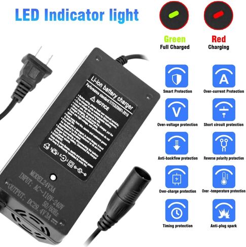 شاحن GoAKichGo 29.4 فولت 3 أمبير مزود طاقة 24 فولت لبطارية ليثيوم أيون 24 فولت 7 ثانية مع قابس ذكر 3 دبوس XLR in Kuwait