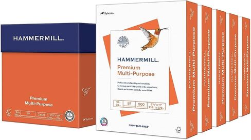 Hammermill Printer Paper, Premium Multipurpose Paper 24 lb, 8.5 x 11 - 5 Ream (2,500 Sheets) - 97 Bright, Made in the USA, 105810C in Saudi Arabia