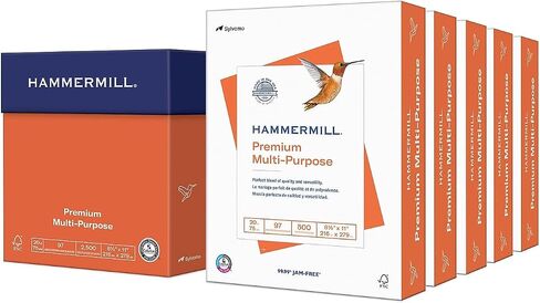 Hammermill Printer Paper, Premium Multipurpose Paper 24 lb, 8.5 x 11 - 5 Ream (2,500 Sheets) - 97 Bright, Made in the USA, 105810C in Saudi Arabia