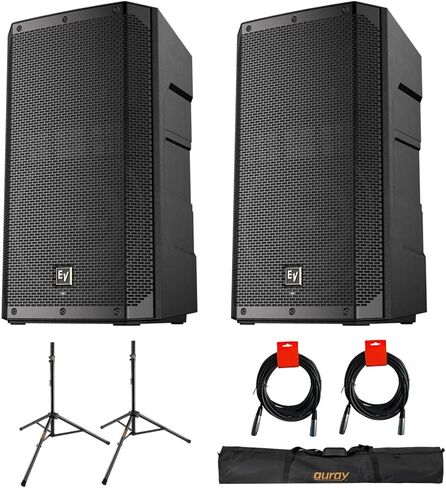 مجموعة مكبرات الصوت Electro-Voice ELX200-12P مقاس 12 بوصة بقدرة 1200 واط ثنائية الاتجاه (زوج) مع حامل مكبر صوت فولاذي Auray SS-47S-PB مع حقيبة حمل وكابلات 2X XLR-XLR in Saudi Arabia
