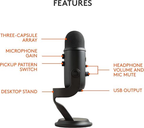 ميكروفون Blue Yeti USB للتسجيل والبث والألعاب والبث على أجهزة الكمبيوتر الشخصية وأجهزة Mac، وميكروفون مكثف للكمبيوتر المحمول أو الكمبيوتر مع تأثيرات VO!CE الزرقاء، وحامل قابل للتعديل، والتوصيل والتشغيل - تعتيم in Kuwait