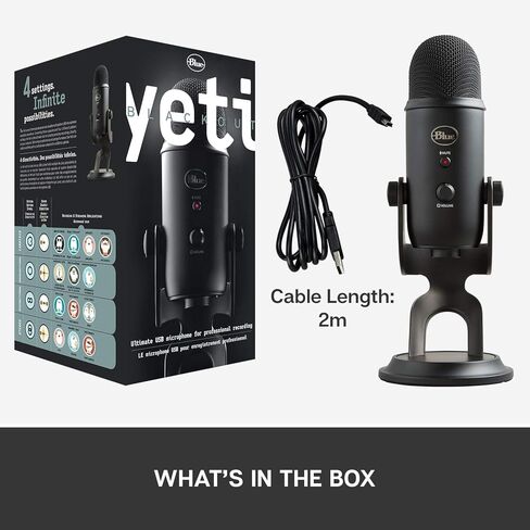 ميكروفون Blue Yeti USB للتسجيل والبث والألعاب والبث على أجهزة الكمبيوتر الشخصية وأجهزة Mac، وميكروفون مكثف للكمبيوتر المحمول أو الكمبيوتر مع تأثيرات VO!CE الزرقاء، وحامل قابل للتعديل، والتوصيل والتشغيل - تعتيم in Kuwait